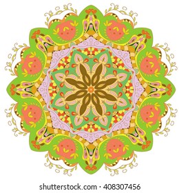 Vector mandala ornament. Round floral pattern.Vector illustration isolated on white.