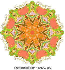Vector mandala ornament. Round floral pattern.Vector illustration isolated on white.