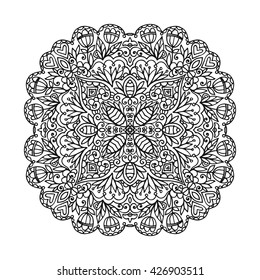 Vector mandala ornament. Round floral pattern. Hand drawn decorative element.