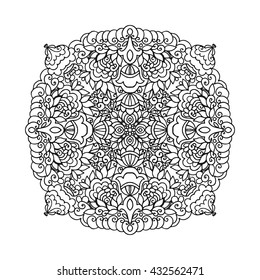 Vector mandala ornament. Round floral pattern. Hand drawn decorative element.