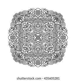 Vector mandala ornament. Round floral pattern. Hand drawn decorative element.