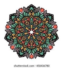 Vector mandala ornament. Round floral pattern. Hand drawn decorative element.