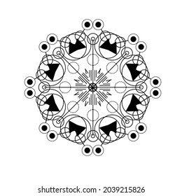 vector mandala contorno triángulo negro y círculo, para diseño libre.