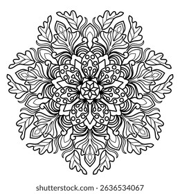 Vector Mandala Pattern with Bold Abstract Shapes,Line Art Mandala in Minimal Geometric Circle ,black and white