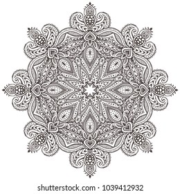 Vector mandala pattern of henna floral elements based on traditional Asian ornaments. Paisley Mehndi Tattoo Doodle illustration