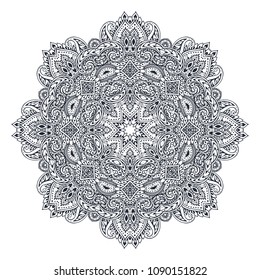 Vector mandala pattern of henna floral elements based on traditional Asian ornaments. Paisley Mehndi Tattoo Doodle illustration with hand drawn elements