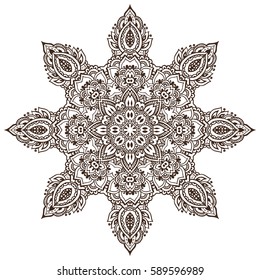 Vector mandala pattern of henna floral elements based on traditional Asian ornaments. Paisley Mehndi Tattoo Doodle illustration