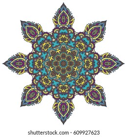 Vector mandala pattern of henna floral elements based on traditional Asian ornaments. Paisley Mehndi Tattoo Doodle illustration