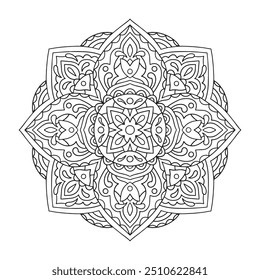 Padrão de mandala vetorial isolado no fundo branco. Desenho linear decorativo para coloração e meditação. Ornamento étnico em estilo oriental para impressão, azulejos, tecido. Eps 10