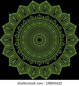 Vector mandala pattern. Lace circle template. Circle window in gothic style. Symmetry background. Hand drawn doodling. Vector doodle. Ornamental round lace, circle ornament