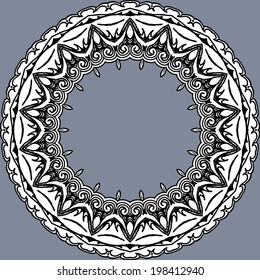 Vector mandala pattern. Lace circle template. Circle window in gothic style. Symmetry background. Hand drawn doodling. Vector doodle. Ornamental round lace, circle ornament