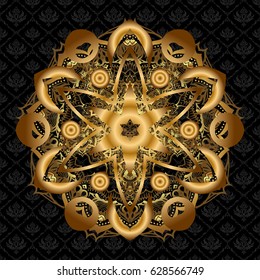 Vector Mandala pattern on black background. Arabic Vintage decorative ornament. Mandala gold background. East, Islam.