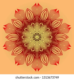 Vector With Mandala Pattern. Repeating Sample Figure And Line. Modern Decorative Floral Color Mandala. Red orange gold colour