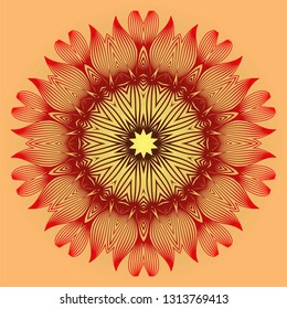 Vector With Mandala Pattern. Repeating Sample Figure And Line. Modern Decorative Floral Color Mandala. Red orange gold colour