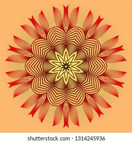 Vector With Mandala Pattern. Repeating Sample Figure And Line. Modern Decorative Floral Color Mandala. Red orange gold colour
