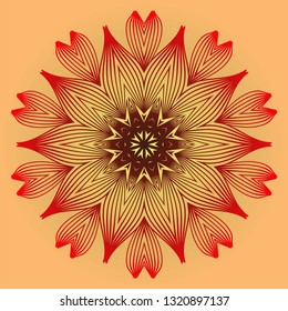 Vector With Mandala Pattern. Repeating Sample Figure And Line. Modern Decorative Floral Color Mandala. Red orange gold colour