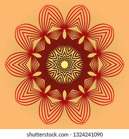 Vector With Mandala Pattern. Repeating Sample Figure And Line. Modern Decorative Floral Color Mandala. Red orange gold colour