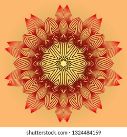 Vector With Mandala Pattern. Repeating Sample Figure And Line. Modern Decorative Floral Color Mandala. Red orange gold colour