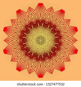 Vector With Mandala Pattern. Repeating Sample Figure And Line. Modern Decorative Floral Color Mandala. Red orange gold colour