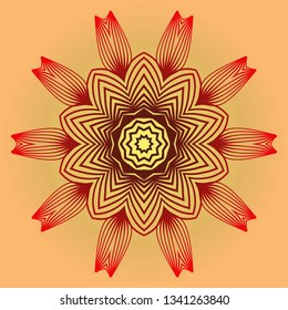 Vector With Mandala Pattern. Repeating Sample Figure And Line. Modern Decorative Floral Color Mandala. Red orange gold colour