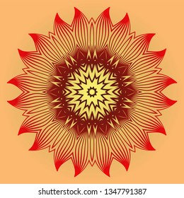 Vector With Mandala Pattern. Repeating Sample Figure And Line. Modern Decorative Floral Color Mandala. Red orange gold colour