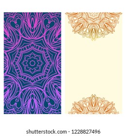 Vector mandala pattern. two template for flyer or invitation card design. for banners, greeting cards, gifts tags