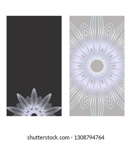 Vector Mandala Pattern. Two Template For Flyer Or Invitation Card Design. For Banners, Greeting Cards, Gifts Tags. Grey color.