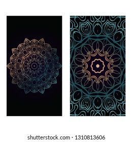 Vector Mandala Pattern. Two Template For Flyer Or Invitation Card Design. For Banners, Greeting Cards, Gifts Tags. Dark brown green color.