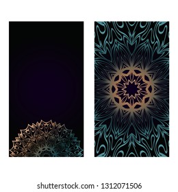 Vector Mandala Pattern. Two Template For Flyer Or Invitation Card Design. For Banners, Greeting Cards, Gifts Tags. Dark brown green color.