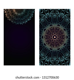 Vector Mandala Pattern. Two Template For Flyer Or Invitation Card Design. For Banners, Greeting Cards, Gifts Tags. Dark brown green color.