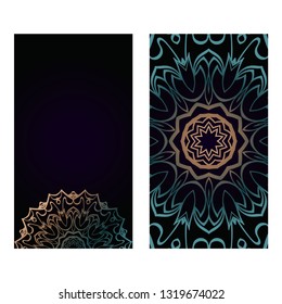 Vector Mandala Pattern. Two Template For Flyer Or Invitation Card Design. For Banners, Greeting Cards, Gifts Tags. Dark brown green color.