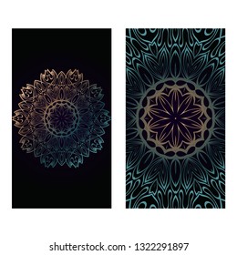 Vector Mandala Pattern. Two Template For Flyer Or Invitation Card Design. For Banners, Greeting Cards, Gifts Tags. Dark brown green color.