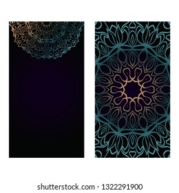 Vector Mandala Pattern. Two Template For Flyer Or Invitation Card Design. For Banners, Greeting Cards, Gifts Tags. Dark brown green color.