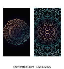 Vector Mandala Pattern. Two Template For Flyer Or Invitation Card Design. For Banners, Greeting Cards, Gifts Tags. Dark brown green color.