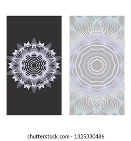 Vector Mandala Pattern. Two Template For Flyer Or Invitation Card Design. For Banners, Greeting Cards, Gifts Tags. Grey color.