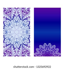 Vector Mandala Pattern. Two Template For Flyer Or Invitation Card Design. For Banners, Greeting Cards, Gifts Tags. Blue silver purple color.