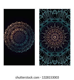 Vector Mandala Pattern. Two Template For Flyer Or Invitation Card Design. For Banners, Greeting Cards, Gifts Tags. Dark brown green color.