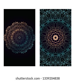 Vector Mandala Pattern. Two Template For Flyer Or Invitation Card Design. For Banners, Greeting Cards, Gifts Tags. Dark brown green color.