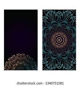 Vector Mandala Pattern. Two Template For Flyer Or Invitation Card Design. For Banners, Greeting Cards, Gifts Tags. Dark brown green color.