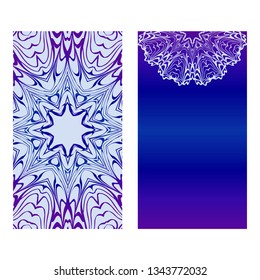 Vector Mandala Pattern. Two Template For Flyer Or Invitation Card Design. For Banners, Greeting Cards, Gifts Tags. Blue silver purple color.