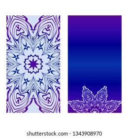 Vector Mandala Pattern. Two Template For Flyer Or Invitation Card Design. For Banners, Greeting Cards, Gifts Tags. Blue silver purple color.