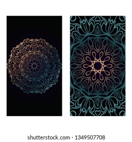 Vector Mandala Pattern. Two Template For Flyer Or Invitation Card Design. For Banners, Greeting Cards, Gifts Tags. Dark brown green color.