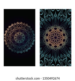 Vector Mandala Pattern. Two Template For Flyer Or Invitation Card Design. For Banners, Greeting Cards, Gifts Tags. Dark brown green color.