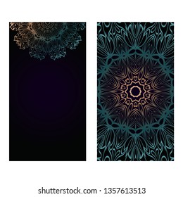 Vector Mandala Pattern. Two Template For Flyer Or Invitation Card Design. For Banners, Greeting Cards, Gifts Tags. Dark brown green color.