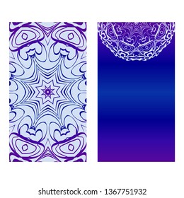 Vector Mandala Pattern. Two Template For Flyer Or Invitation Card Design. For Banners, Greeting Cards, Gifts Tags. Blue silver purple color.