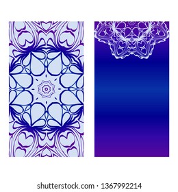 Vector Mandala Pattern. Two Template For Flyer Or Invitation Card Design. For Banners, Greeting Cards, Gifts Tags. Blue silver purple color.