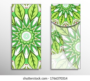 Vector Mandala Pattern. Two Template For Flyer Or Invitation Card Design. For Banners, Greeting Cards, Gifts Tags. with red blue yellow green and many colors