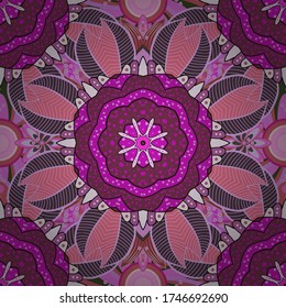 Vector Mandala. Purple, neutral and pink colors. Boho style flower. Tiled mandala design, best for print fabric or papper and more.