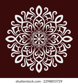 mandala vectorial, decoración redonda, blanco sobre rojo