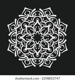 vector mandala, round decoration, white on black